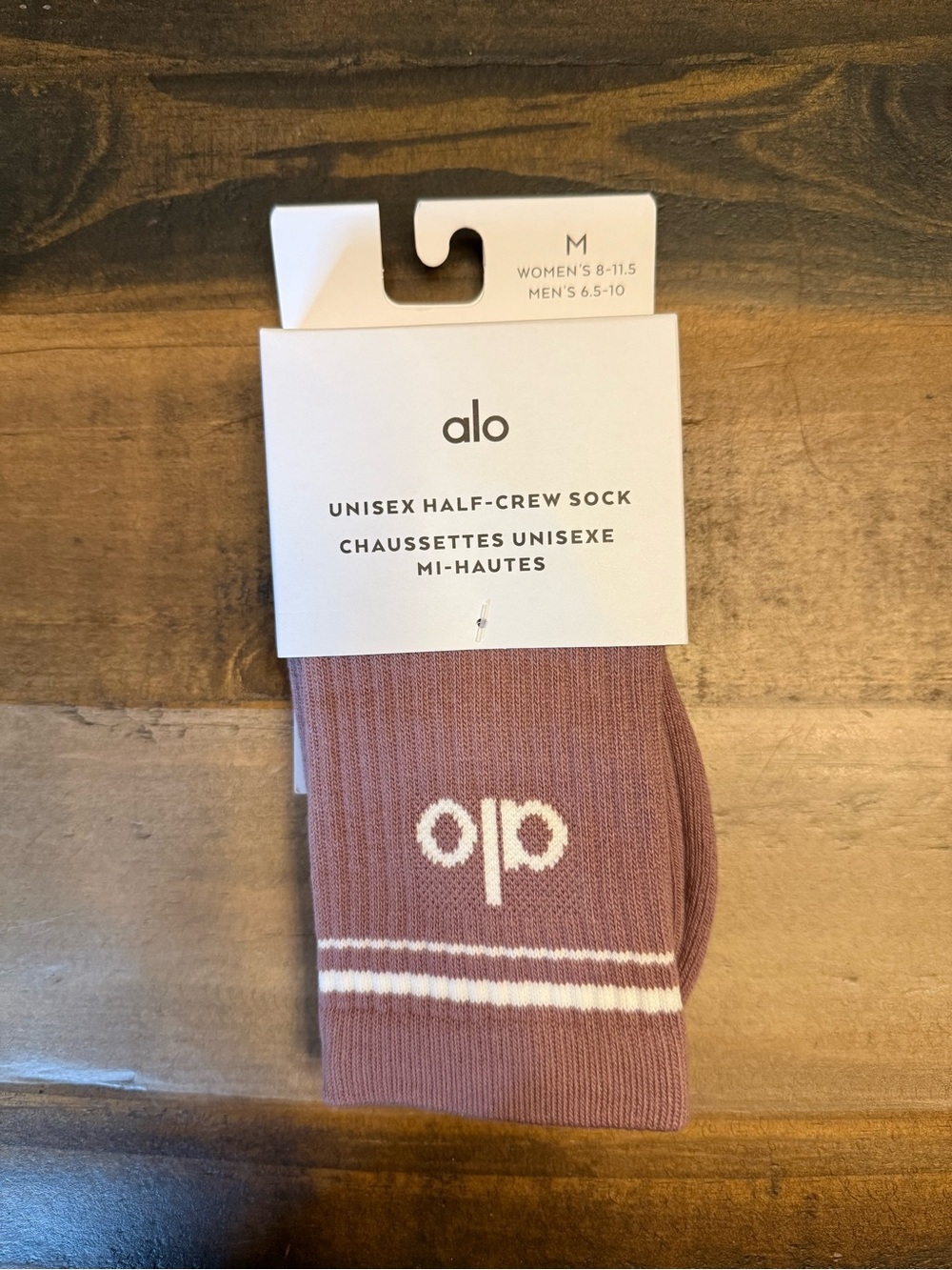 alo Half-Crew Socks M Smoky Quartz White Striped Cotton Blend Mid Calf Women